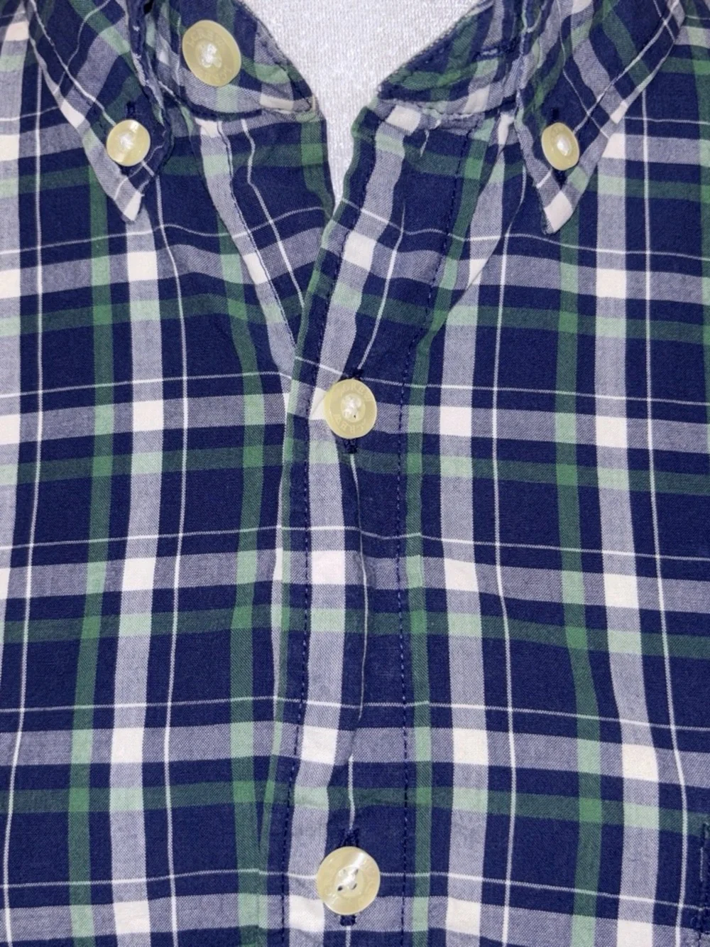 J. Crew Navy and Green Plaid Button-Down Shirt